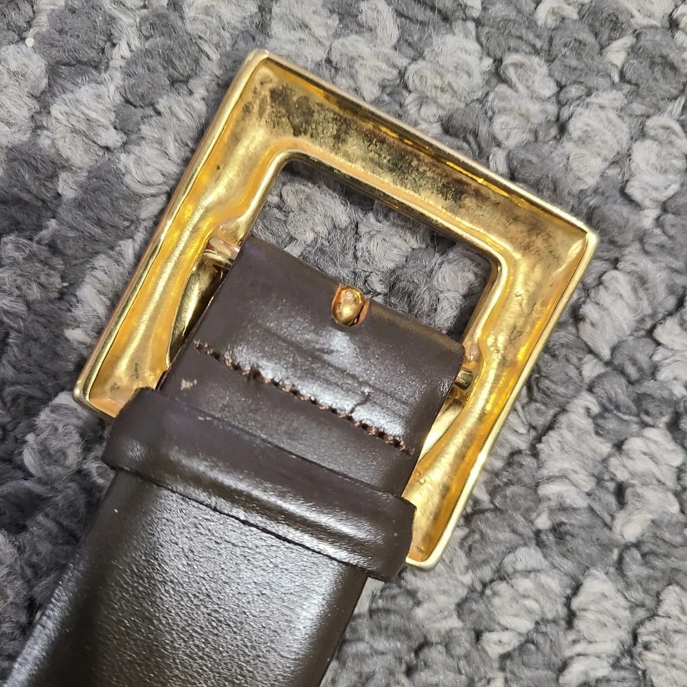 111 State‎ Brown Leather Belt with Gold Toned Buckle 32 Italy